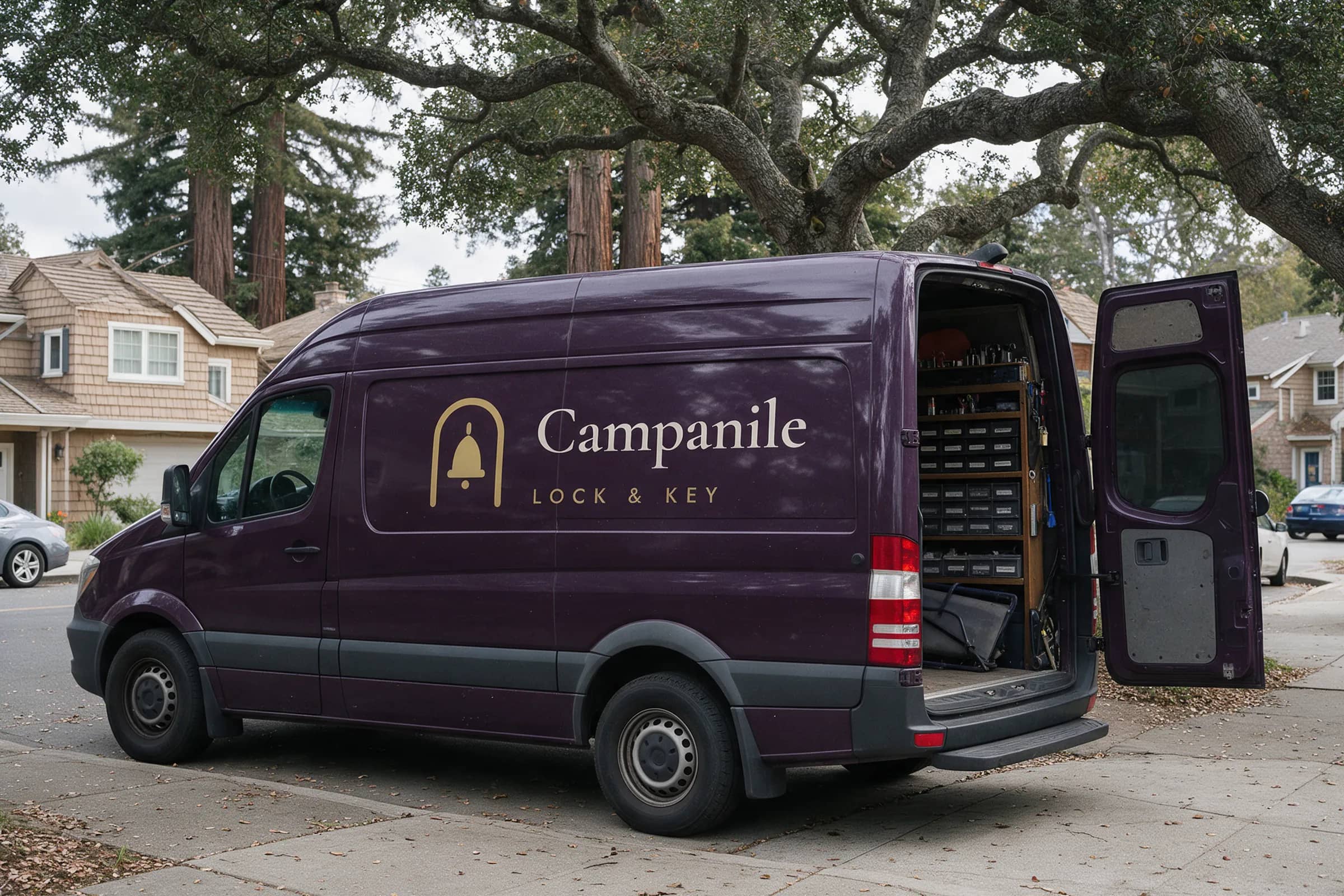 Campanile Lock & Key van on a Berkeley street