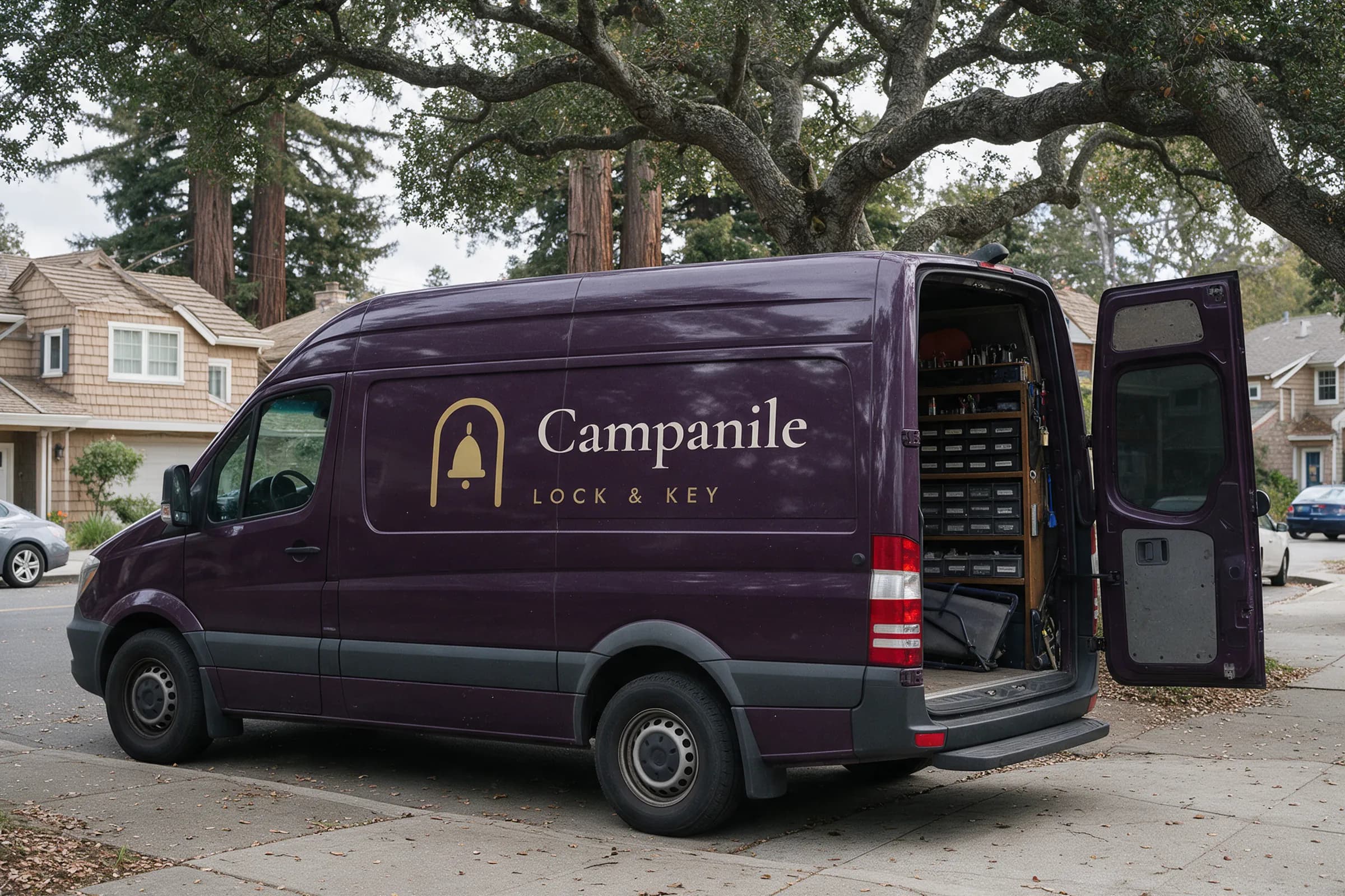 Campanile Lock & Key service van at dusk